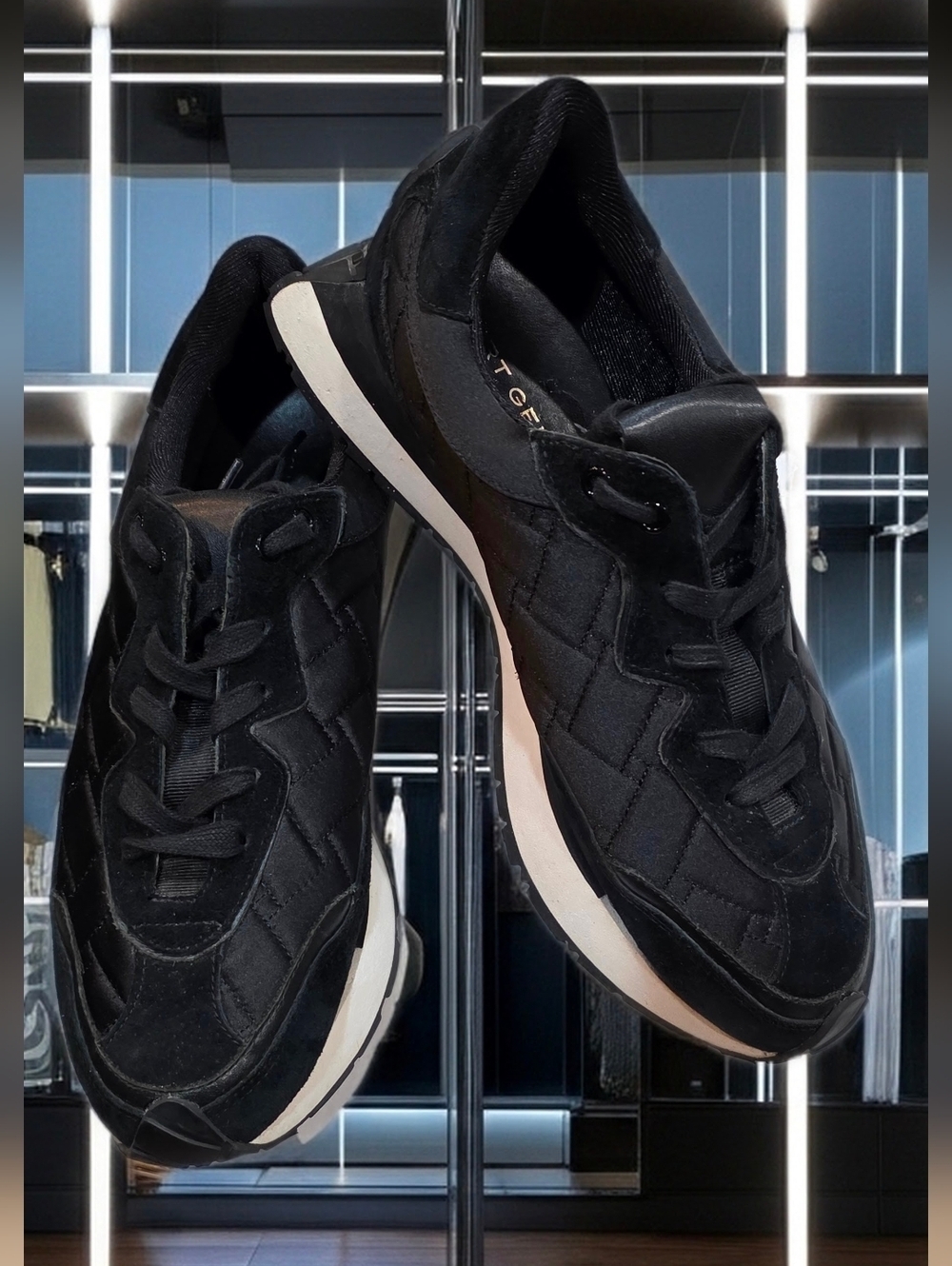 719. Kurt Geiger London Black Quilted Nylon & Leather Trainers Size EU 41 US 10